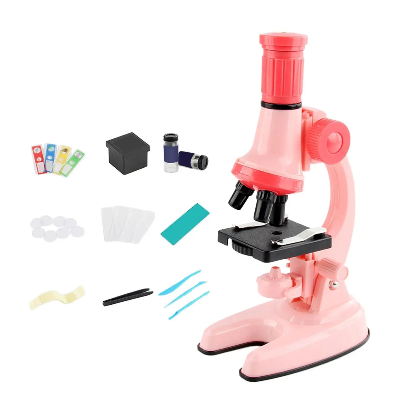 Kids Science Microscope Toy - Educational STEM Kit, Slides, Tools, Bright Colors, Little Explorers, Safe for Ages 3+