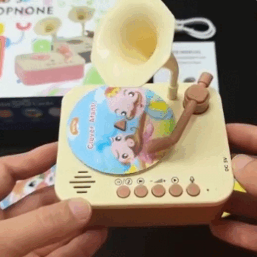 Kids Story Player Gramophone - 96 Themed Discs, Boosts English Skills, Easy Controls, Eye-Catching Design, Safe for Toddlers 3+