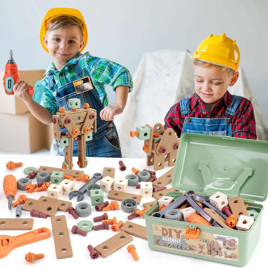 Kids Tool Set Construction With Drill & Screwdriver, Assembly Play, Repair Simulation, Tool Storage Box for Ages 3+