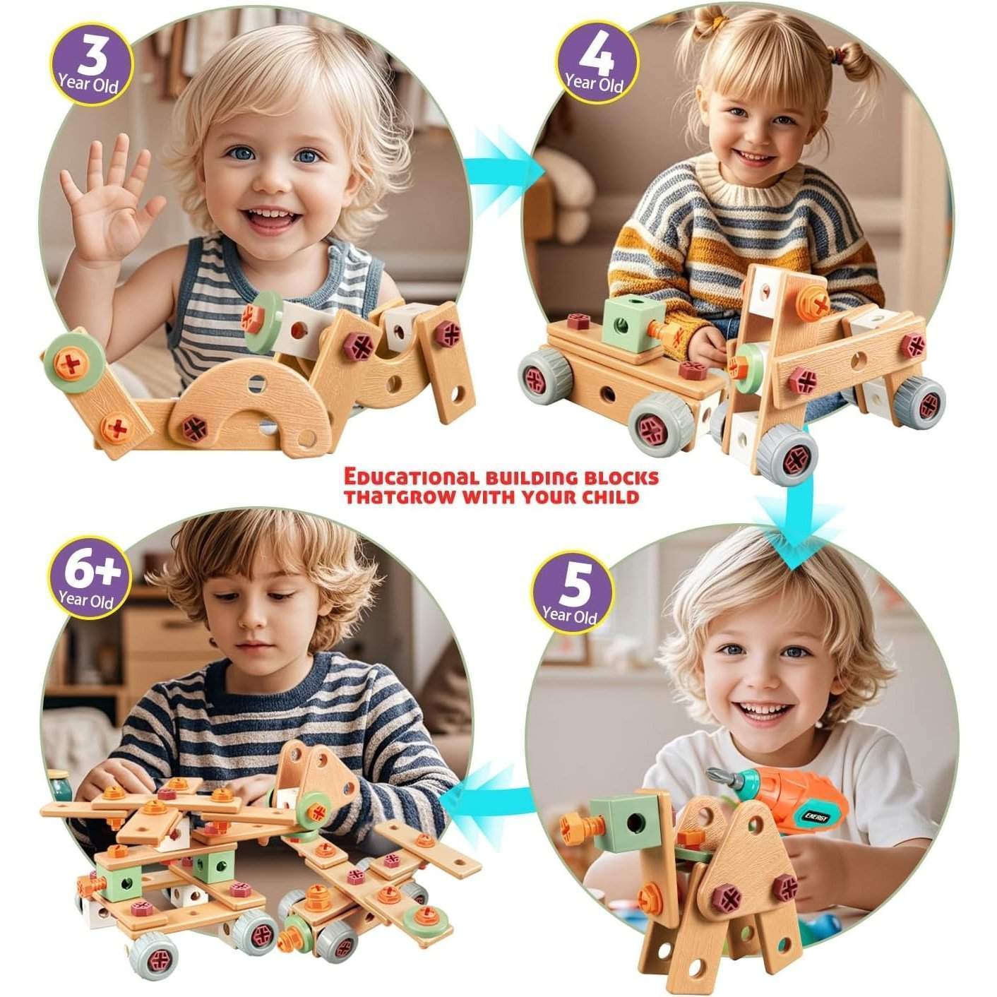 Kids Tool Set Construction With Drill & Screwdriver, Assembly Play, Repair Simulation, Tool Storage Box for Ages 3+