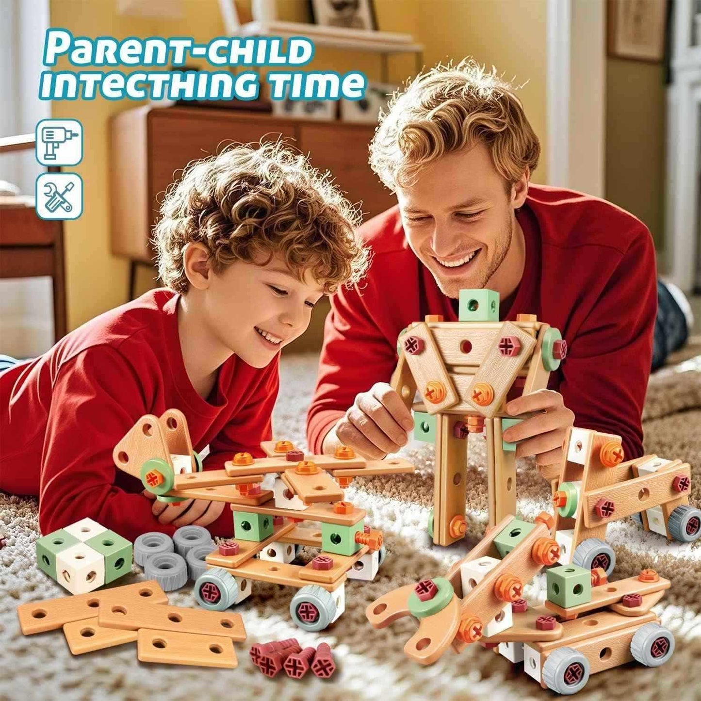 Kids Tool Set Construction With Drill & Screwdriver, Assembly Play, Repair Simulation, Tool Storage Box for Ages 3+