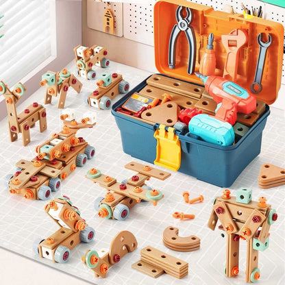 Kids Tool Set Construction With Drill & Screwdriver, Assembly Play, Repair Simulation, Tool Storage Box for Ages 3+