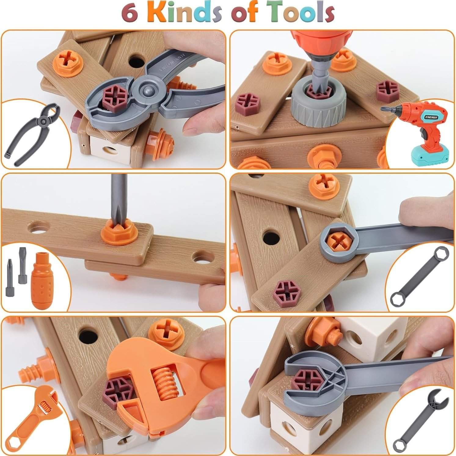 Kids Tool Set Construction With Drill & Screwdriver, Assembly Play, Repair Simulation, Tool Storage Box for Ages 3+