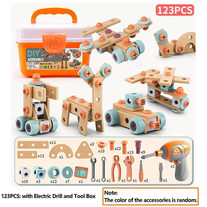 Kids Tool Set Construction With Drill & Screwdriver, Assembly Play, Repair Simulation, Tool Storage Box for Ages 3+