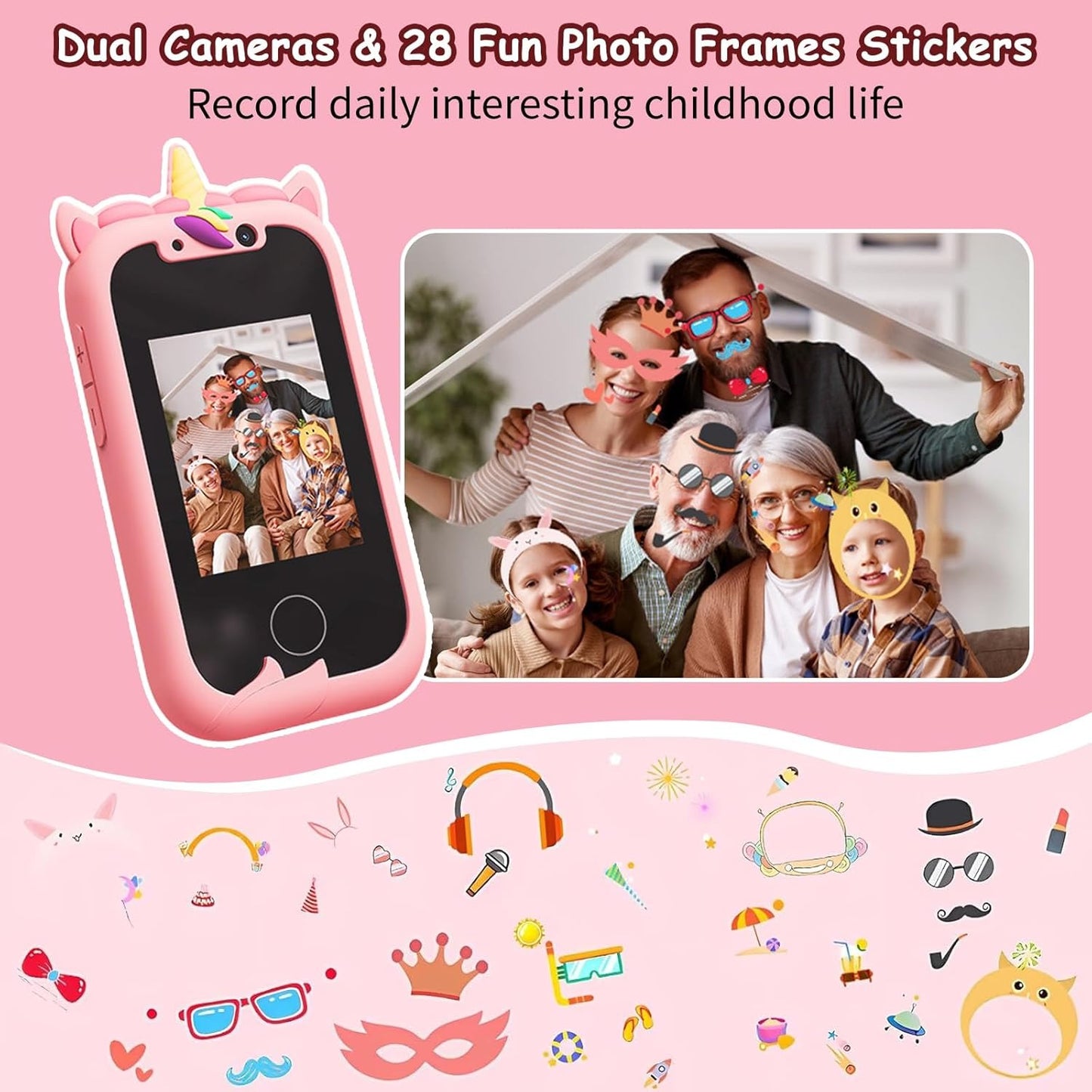 Kids Toy Phone with Dual Cameras and Educational Features, Music, Stories, Games & Drawing, Safe for Ages 3+