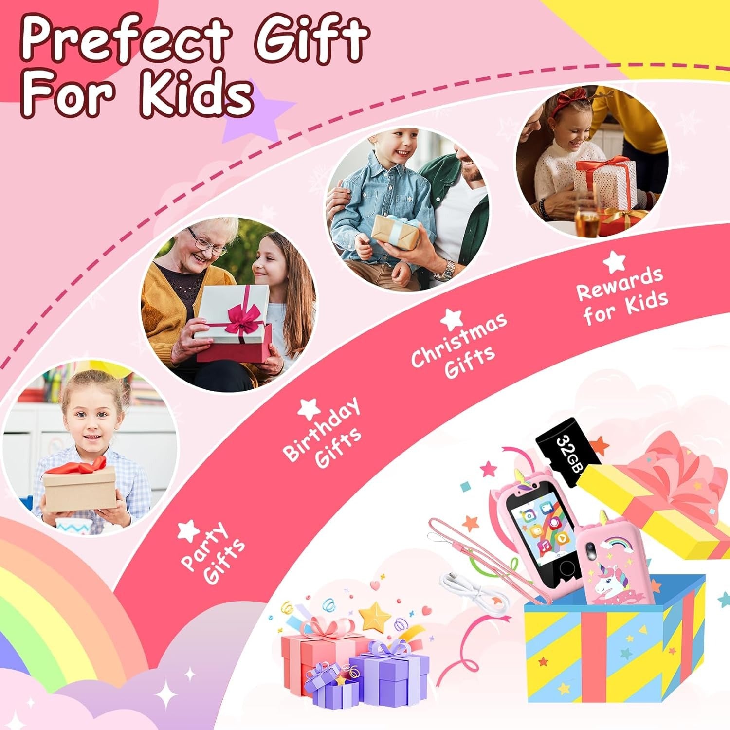 Kids Toy Phone with Dual Cameras and Educational Features, Music, Stories, Games & Drawing, Safe for Ages 3+