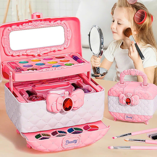 Kids Washable Makeup Beauty Kit with Cosmetic Case, Compact and Easy to Carry, Safe for Ages 3+