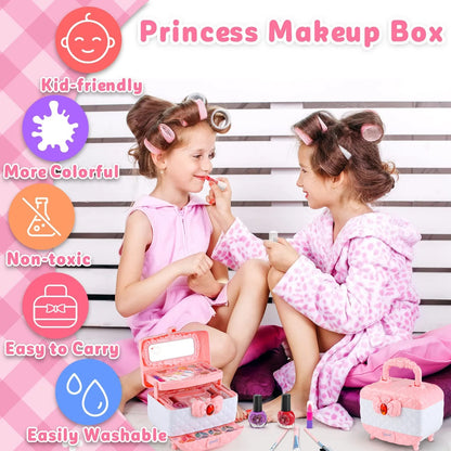 Kids Washable Makeup Beauty Kit with Cosmetic Case, Compact and Easy to Carry, Safe for Ages 3+