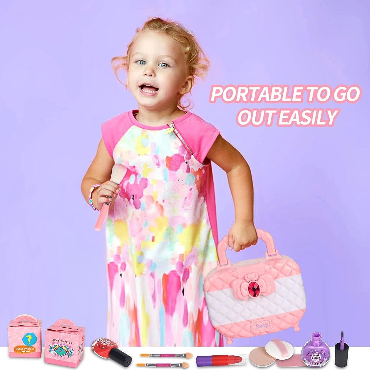 Kids Washable Makeup Beauty Kit with Cosmetic Case, Compact and Easy to Carry, Safe for Ages 3+