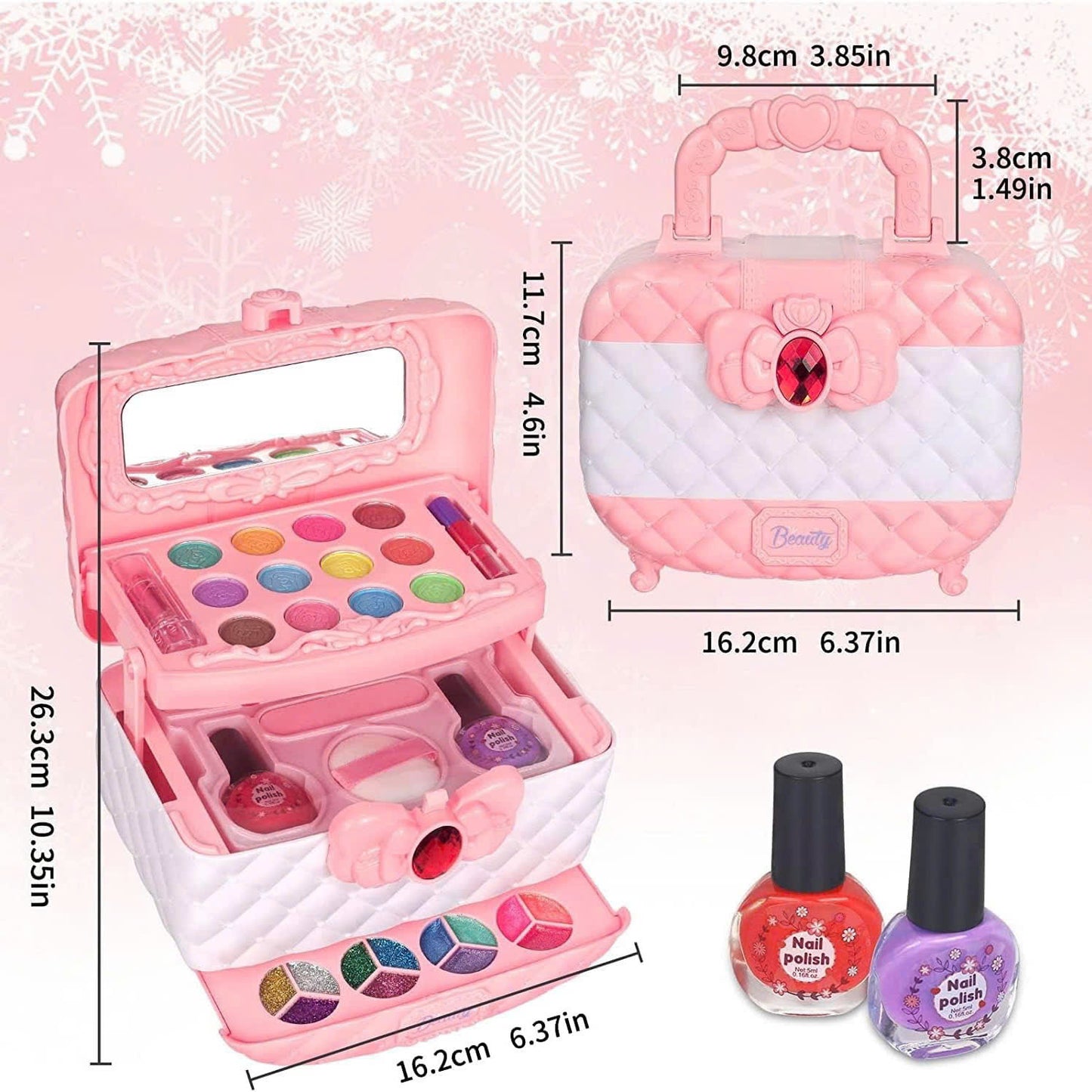 Kids Washable Makeup Beauty Kit with Cosmetic Case, Compact and Easy to Carry, Safe for Ages 3+