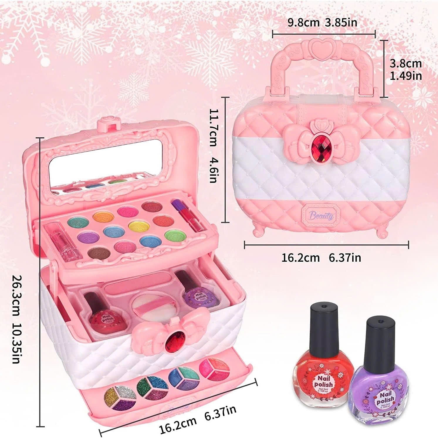 Kids Washable Makeup Beauty Kit with Cosmetic Case, Compact and Easy to Carry, Safe for Ages 3+