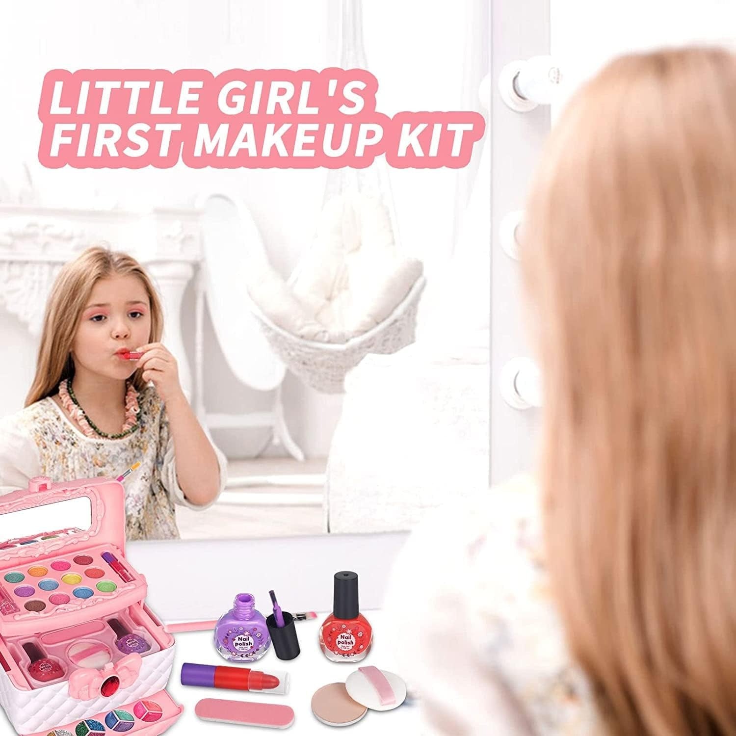 Kids Washable Makeup Beauty Kit with Cosmetic Case, Compact and Easy to Carry, Safe for Ages 3+