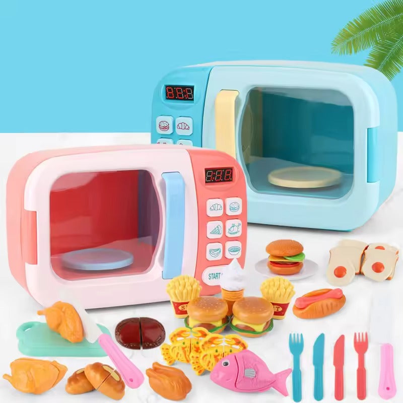 Kitchen Electric Microwave Play Set with Realistic Light, Sound & Accessories Included