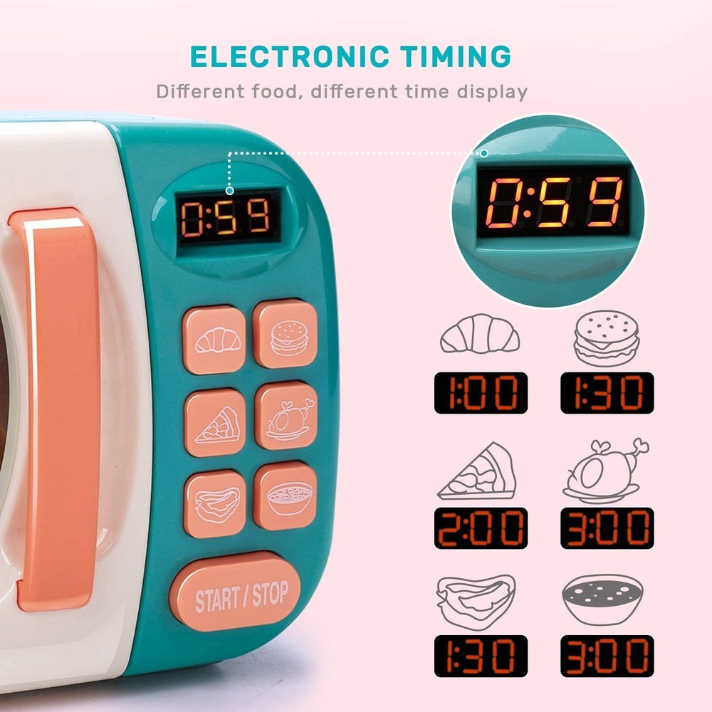 Kitchen Electric Microwave Play Set with Realistic Light, Sound & Accessories Included