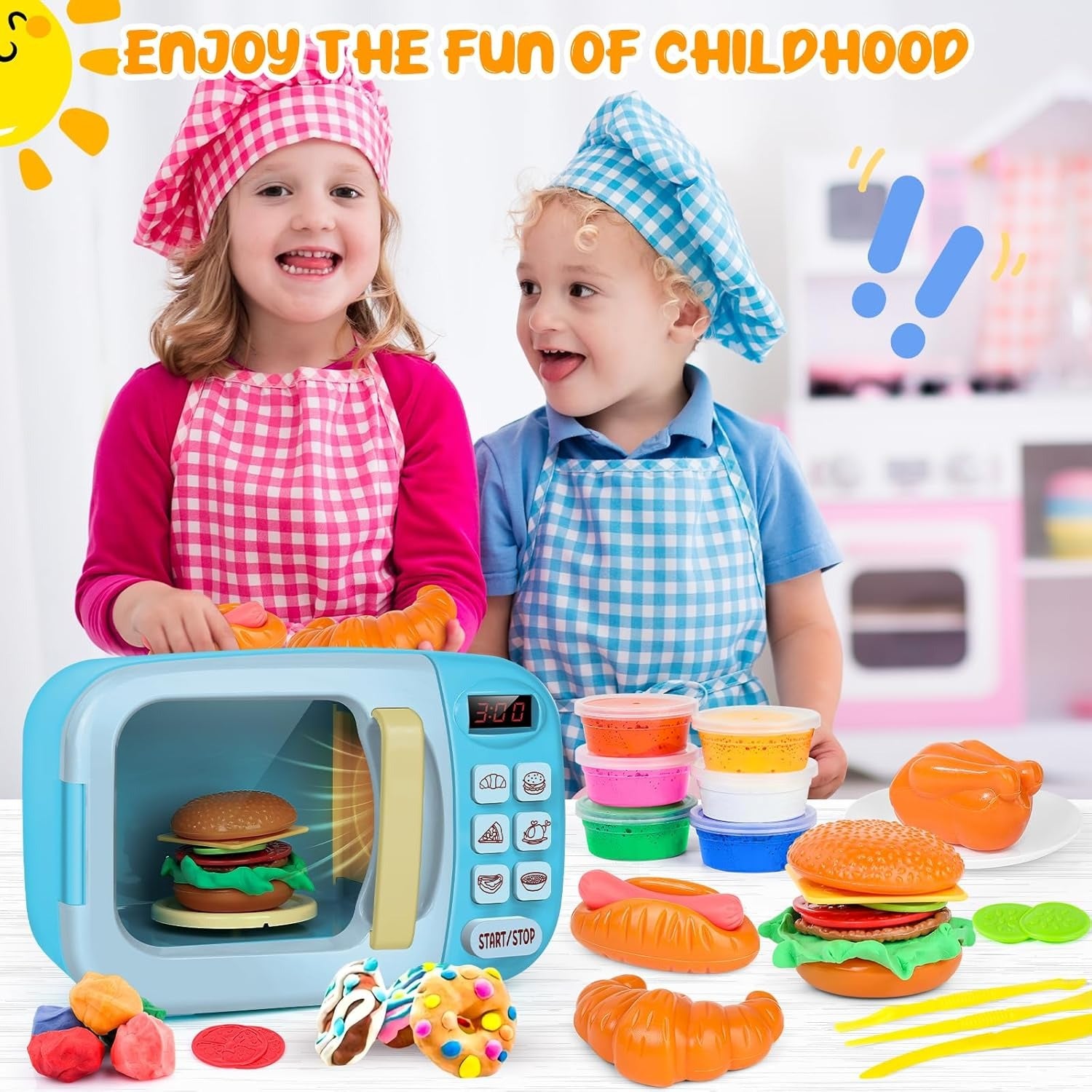 Kitchen Electric Microwave Play Set with Realistic Light, Sound & Accessories Included