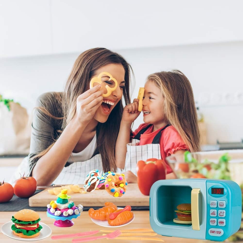 Kitchen Electric Microwave Play Set with Realistic Light, Sound & Accessories Included