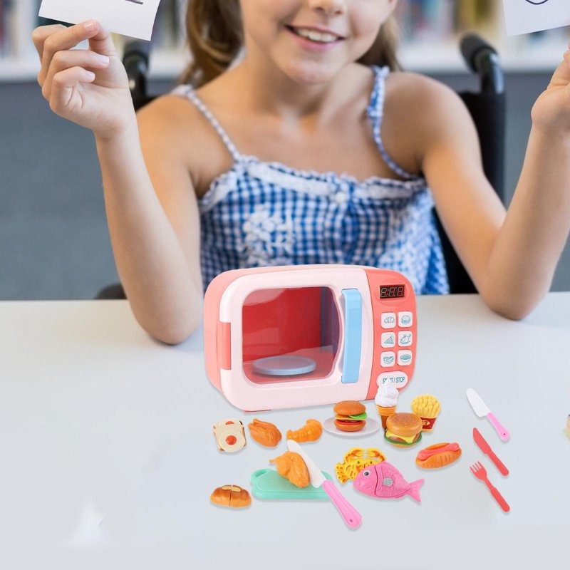 Kitchen Electric Microwave Play Set with Realistic Light, Sound & Accessories Included