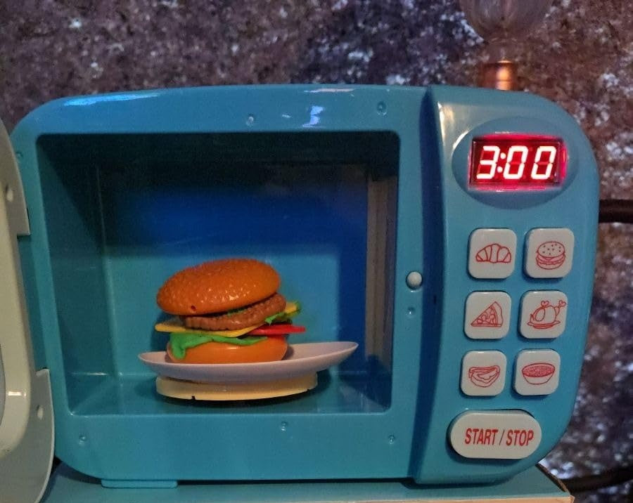 Kitchen Electric Microwave Play Set with Realistic Light, Sound & Accessories Included