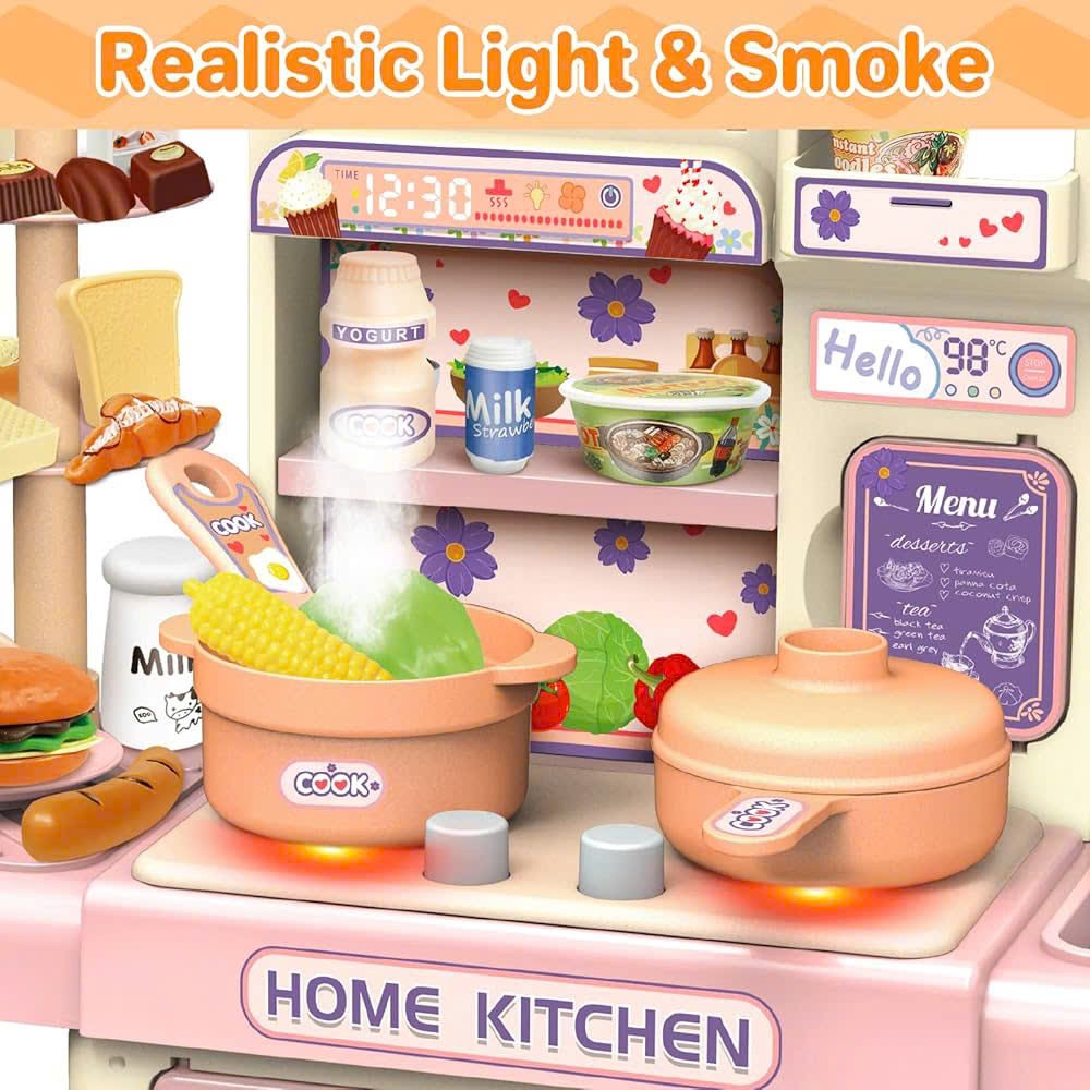 Kitchen Play Set with 30 Accessories, Light and Sound Features, Easy to Assemble, Safe for Ages 3+