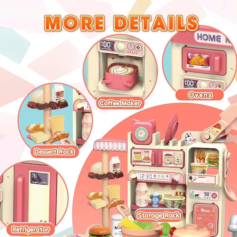 Kitchen Play Set with 30 Accessories, Light and Sound Features, Easy to Assemble, Safe for Ages 3+