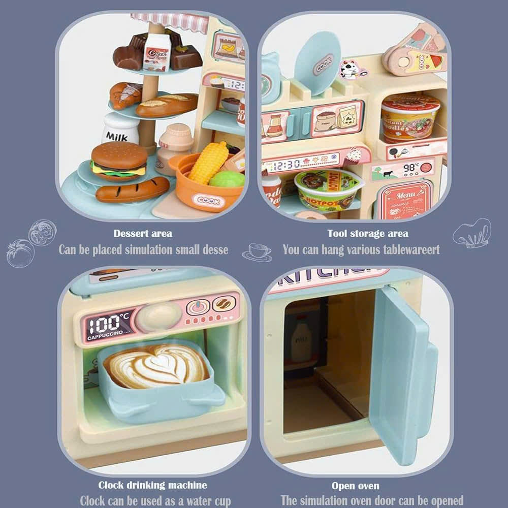 Kitchen Play Set with 30 Accessories, Light and Sound Features, Easy to Assemble, Safe for Ages 3+