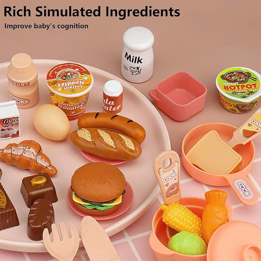 Kitchen Play Set with 30 Accessories, Light and Sound Features, Easy to Assemble, Safe for Ages 3+