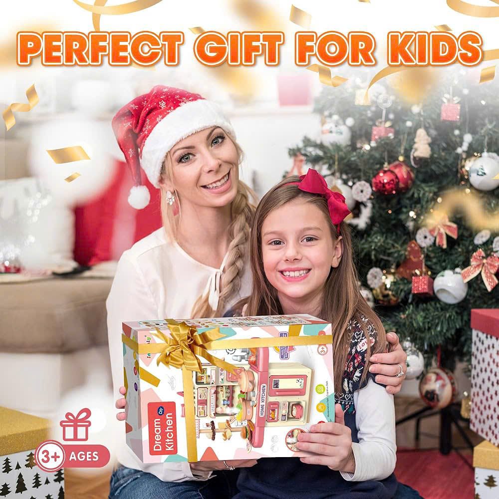 Kitchen Play Set with 30 Accessories, Light and Sound Features, Easy to Assemble, Safe for Ages 3+