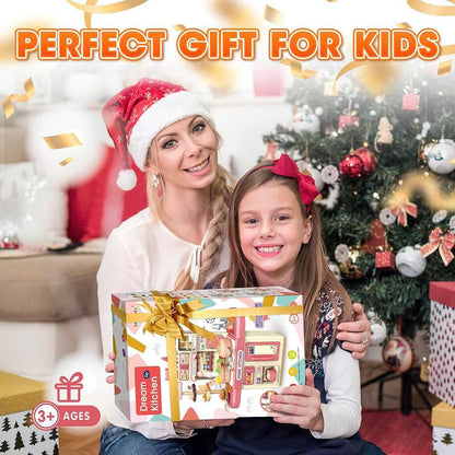 Kitchen Play Set with 30 Accessories, Light and Sound Features, Easy to Assemble, Safe for Ages 3+