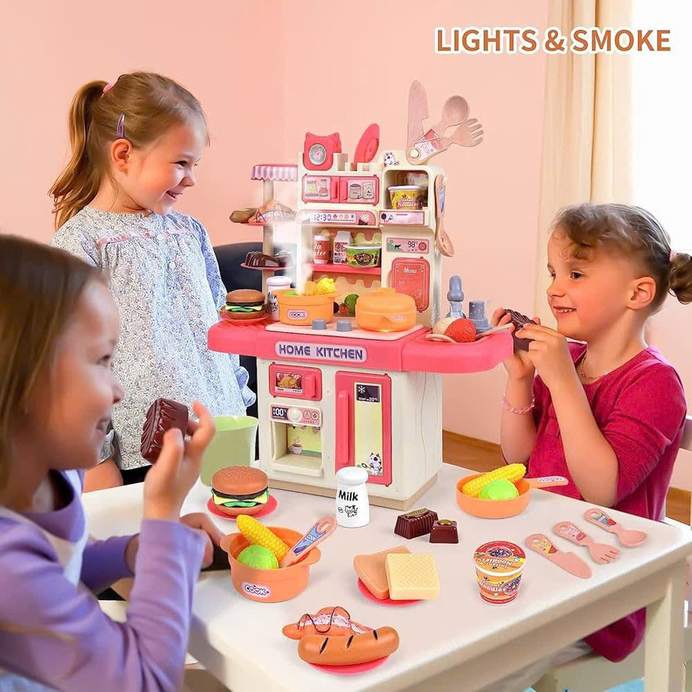 Kitchen Play Set with 30 Accessories, Light and Sound Features, Easy to Assemble, Safe for Ages 3+