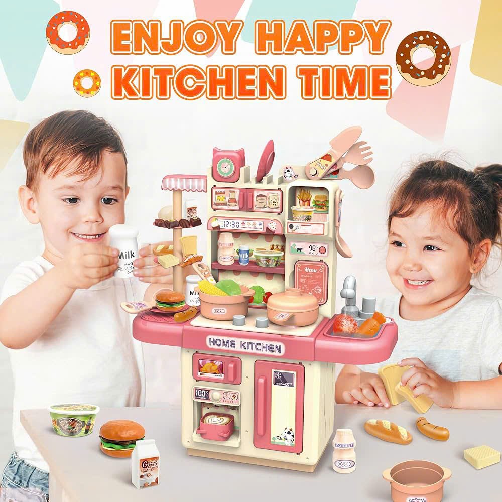 Kitchen Play Set with 30 Accessories, Light and Sound Features, Easy to Assemble, Safe for Ages 3+