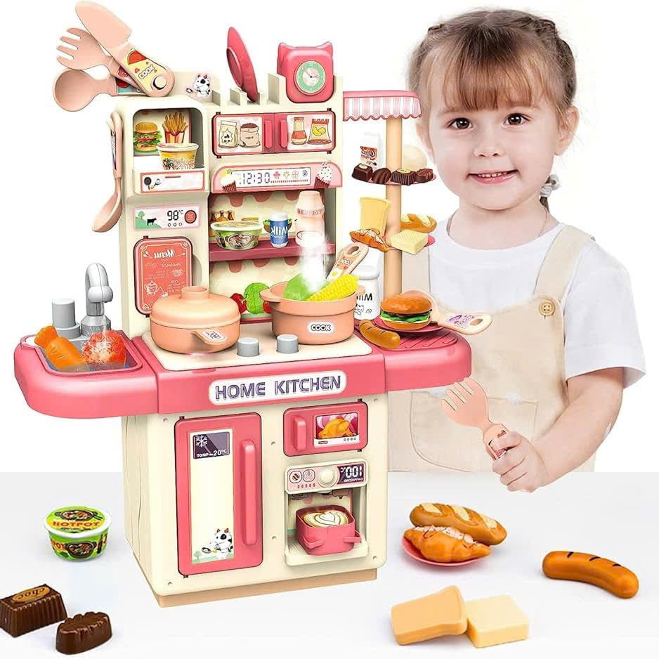 Kitchen Play Set with 30 Accessories, Light and Sound Features, Easy to Assemble, Safe for Ages 3+