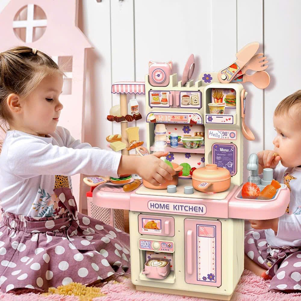 Kitchen Play Set with 30 Accessories, Light and Sound Features, Easy to Assemble, Safe for Ages 3+