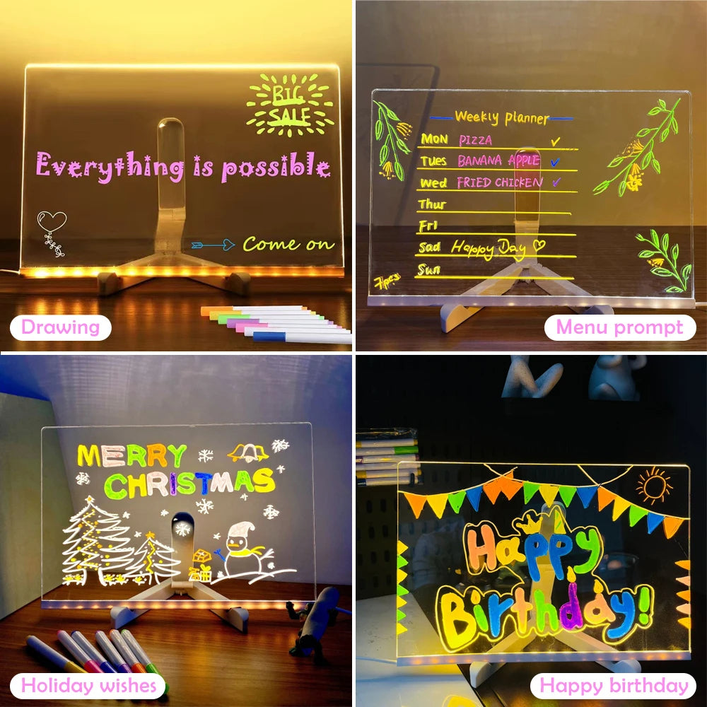 LED Drawing Board for Creative Kids, Glowing Notes, Rewritable, USB Powered, Great Gift Idea