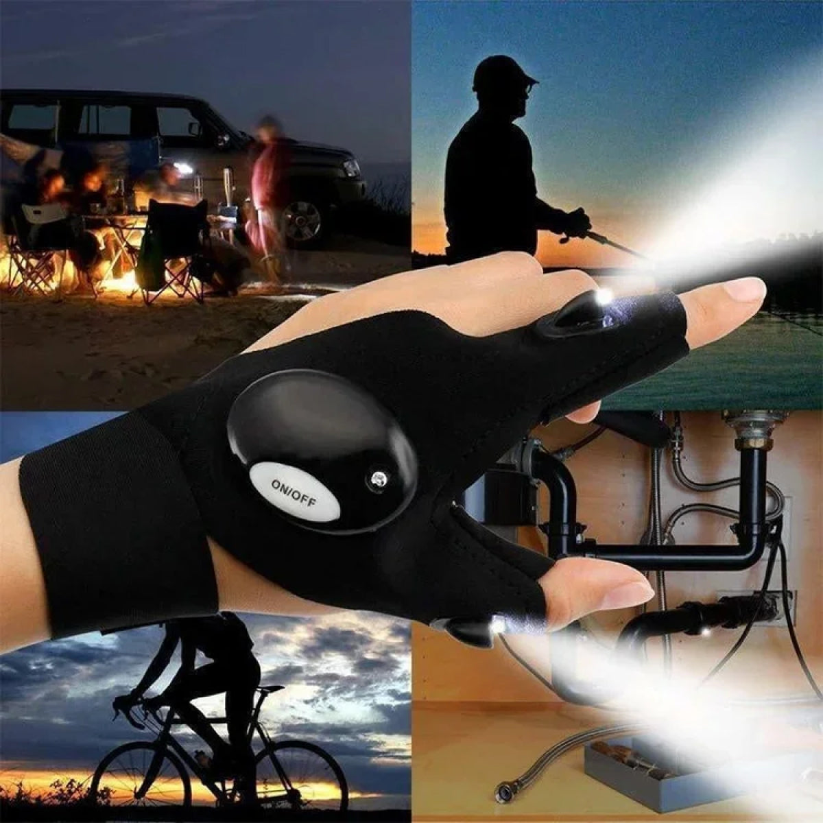 LED Fingerless Gloves with Waterproof Lights
