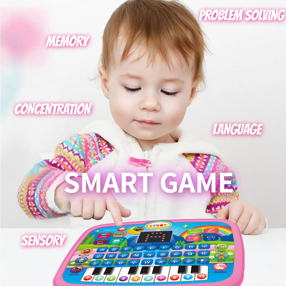 LED Interactive Learning Tablet for Kids Aged 1-6, Alphabet, Numbers, Music & Animal Piano Keys