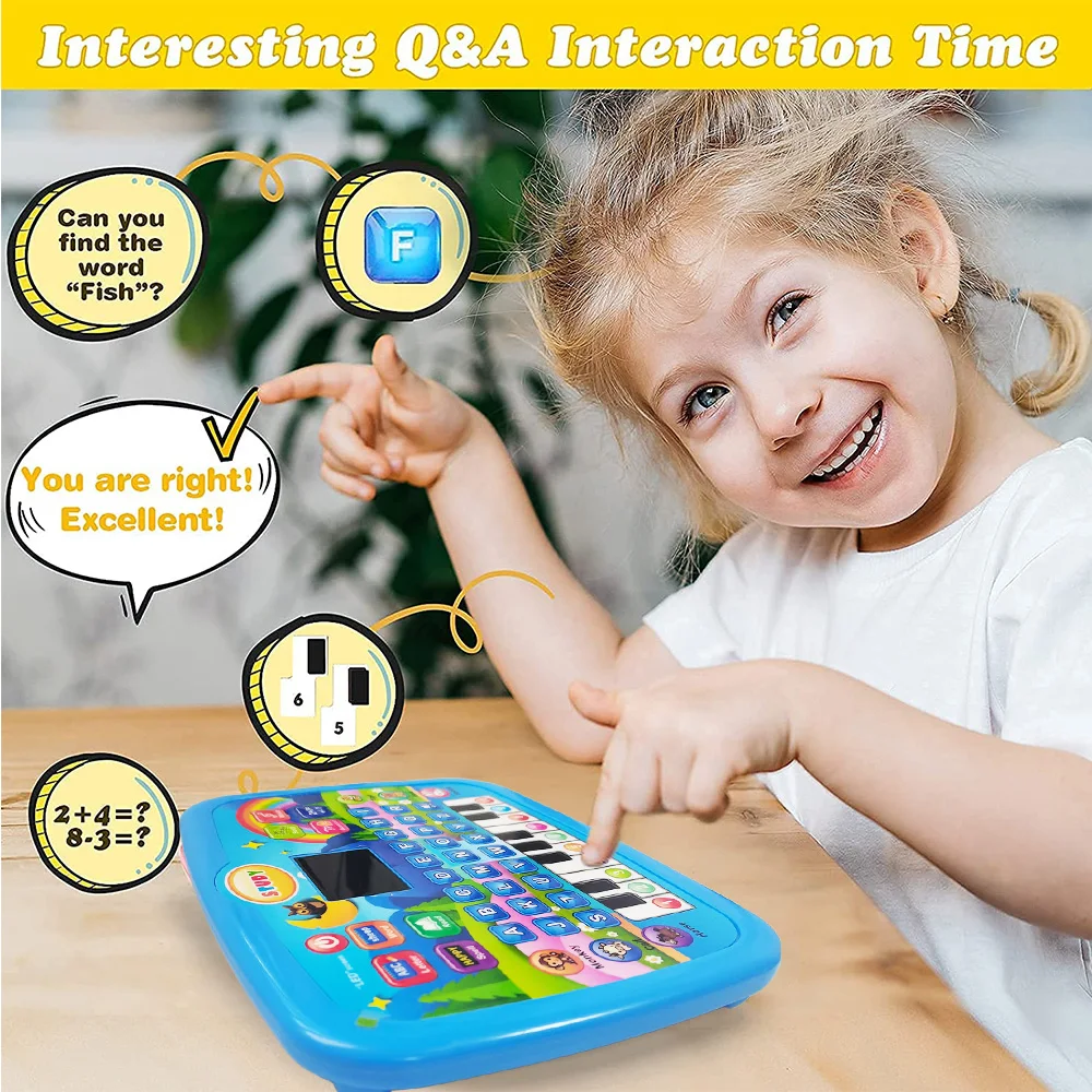 LED Interactive Learning Tablet for Kids Aged 1-6, Alphabet, Numbers, Music & Animal Piano Keys