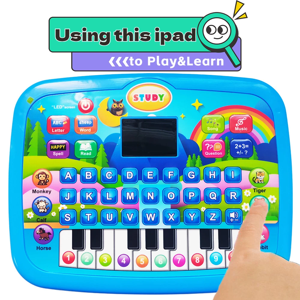 LED Interactive Learning Tablet for Kids Aged 1-6, Alphabet, Numbers, Music & Animal Piano Keys