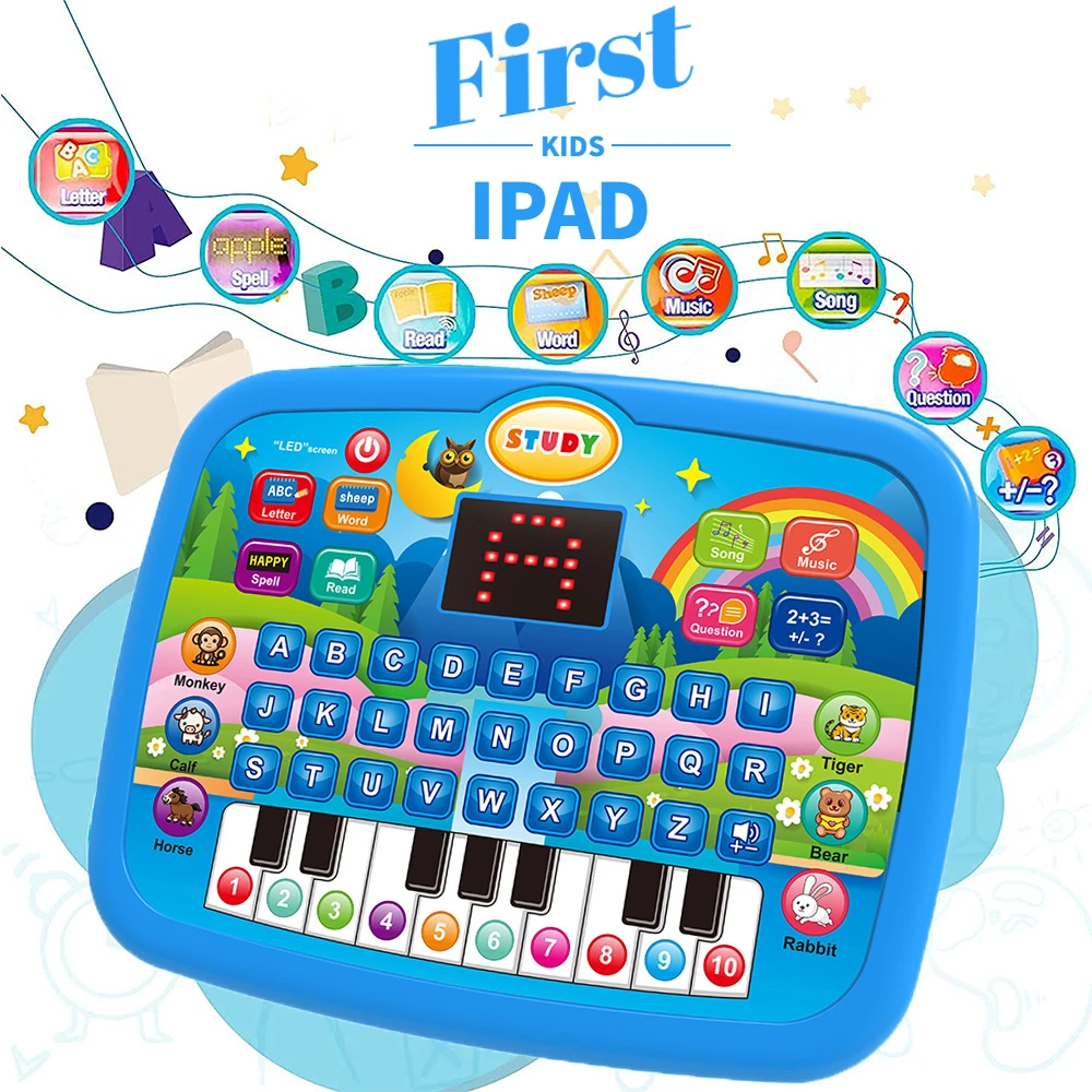LED Interactive Learning Tablet for Kids Aged 1-6, Alphabet, Numbers, Music & Animal Piano Keys
