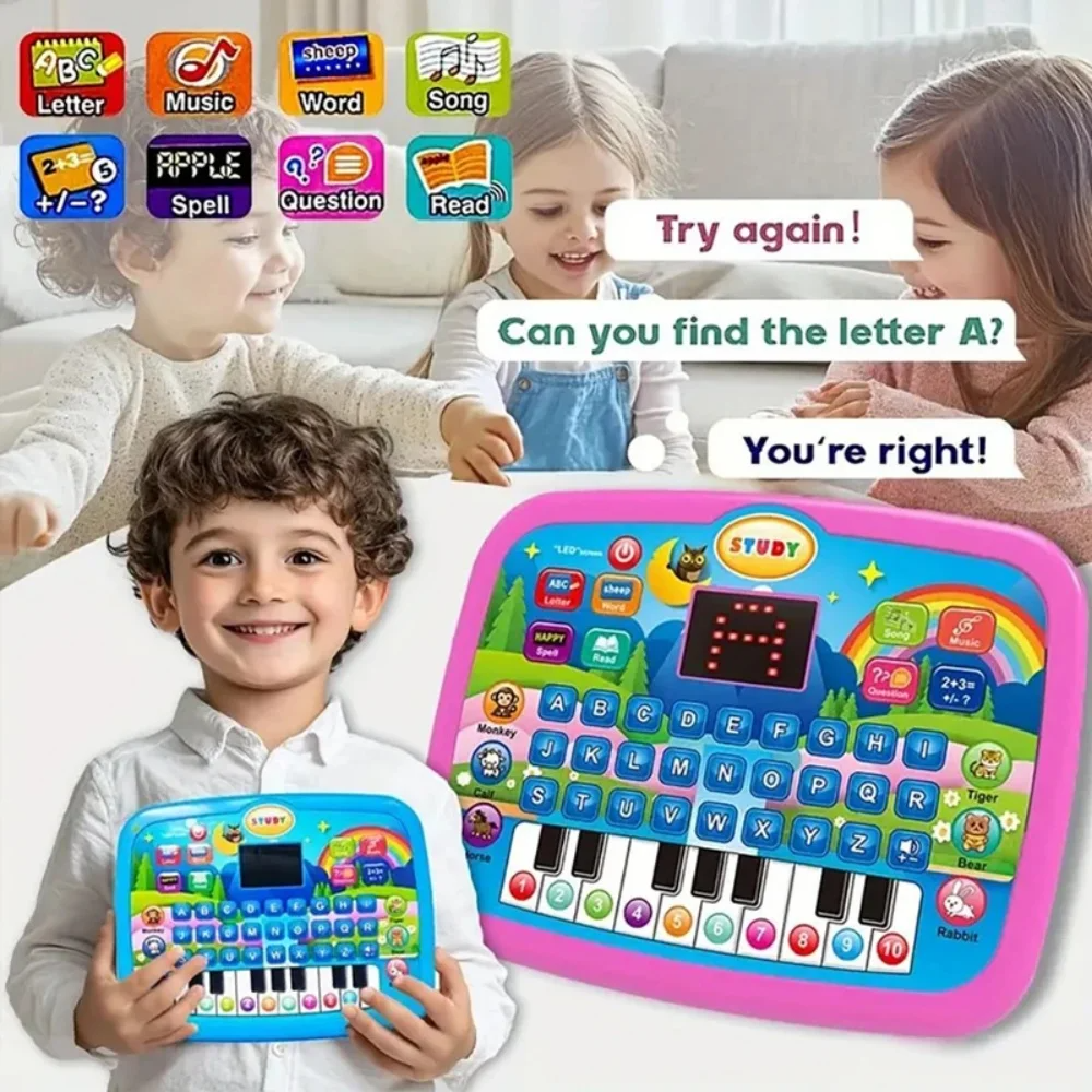 LED Interactive Learning Tablet for Kids Aged 1-6, Alphabet, Numbers, Music & Animal Piano Keys