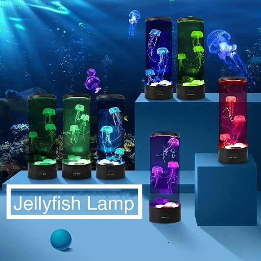 LED Jellyfish Aquarium Lamp with 7-Color Auto-Manual Lighting, Type-C Rechargeable, Touch Control, Realistic Jellyfish Motion