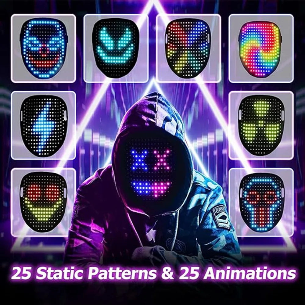 LED Mask with Gesture Control – Light-Up Mask for Kids with 50 Dynamic & Static Face Patterns, Built-in Rechargeable Battery
