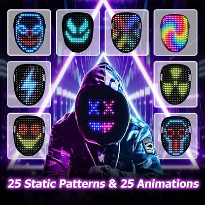 LED Mask with Gesture Control – Light-Up Mask for Kids with 50 Dynamic & Static Face Patterns, Built-in Rechargeable Battery