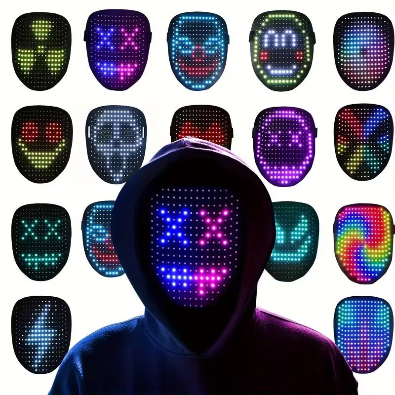 LED Mask with Gesture Control – Light-Up Mask for Kids with 50 Dynamic & Static Face Patterns, Built-in Rechargeable Battery