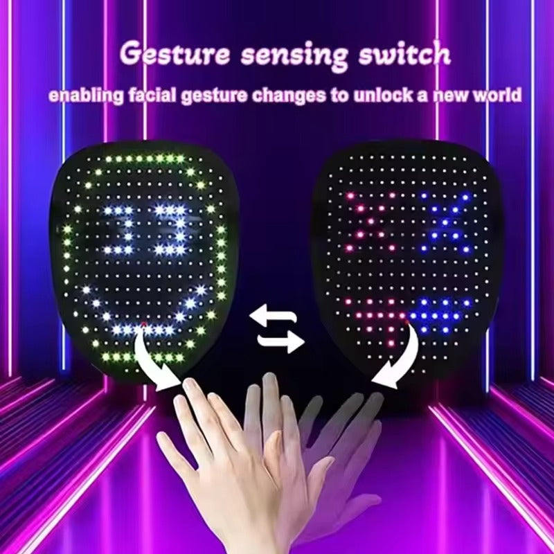 LED Mask with Gesture Control – Light-Up Mask for Kids with 50 Dynamic & Static Face Patterns, Built-in Rechargeable Battery