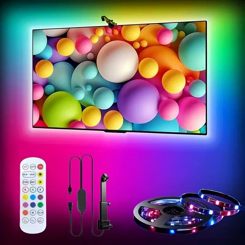 LED Strip Lights for TV Backlighting (55–75 Inch) with Color Sync Sensor, Bluetooth APP Control, RGBIC Effects