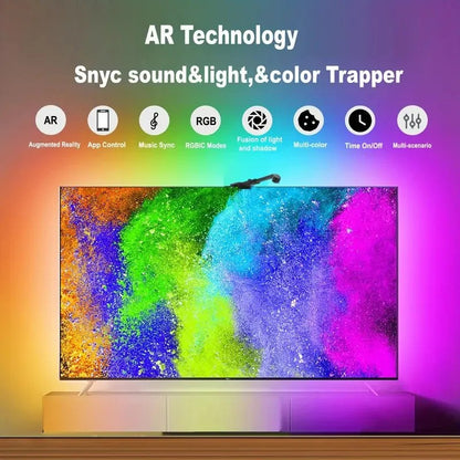 LED Strip Lights for TV Backlighting (55–75 Inch) with Color Sync Sensor, Bluetooth APP Control, RGBIC Effects