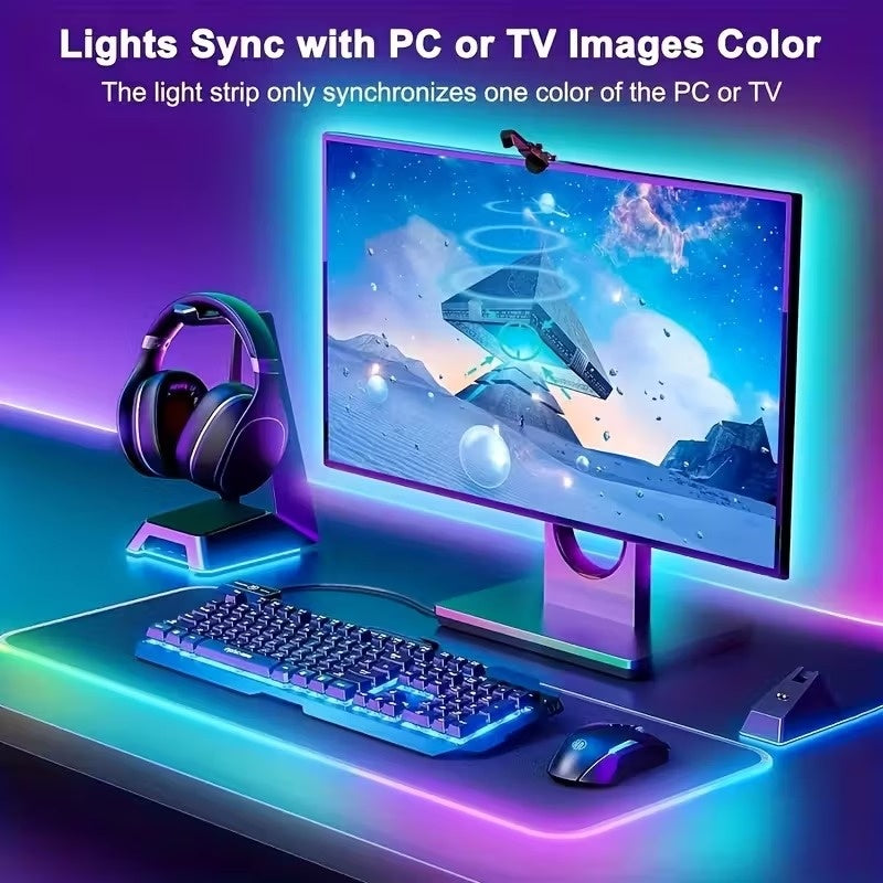 LED Strip Lights for TV Backlighting (55–75 Inch) with Color Sync Sensor, Bluetooth APP Control, RGBIC Effects