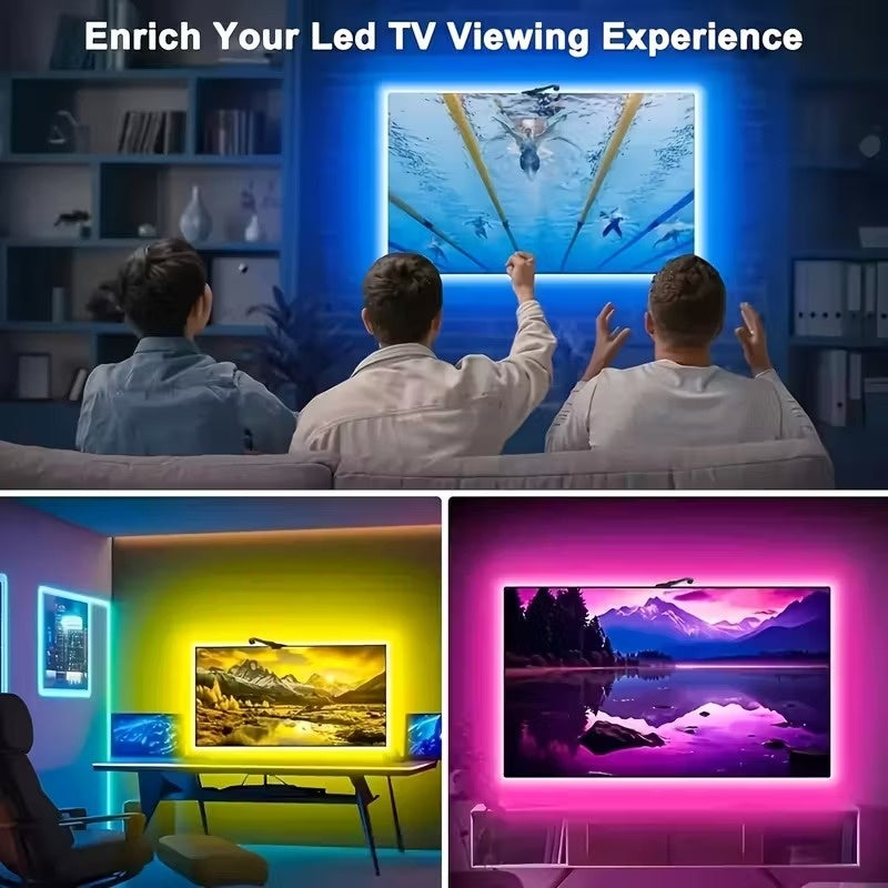 LED Strip Lights for TV Backlighting (55–75 Inch) with Color Sync Sensor, Bluetooth APP Control, RGBIC Effects