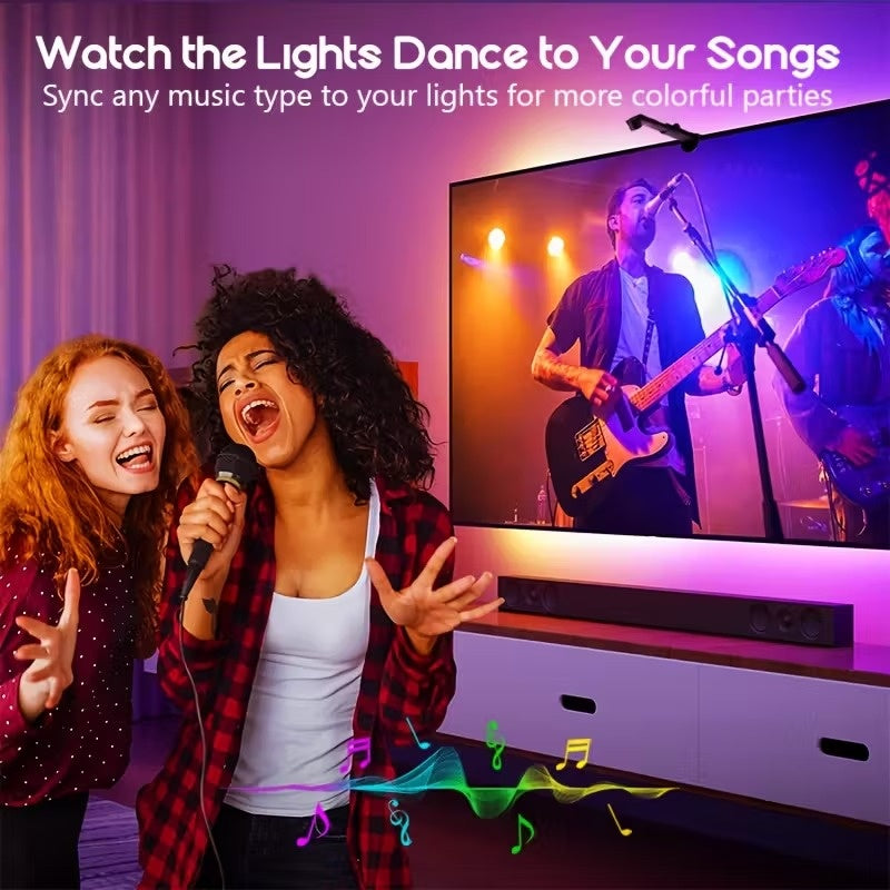 LED Strip Lights for TV Backlighting (55–75 Inch) with Color Sync Sensor, Bluetooth APP Control, RGBIC Effects