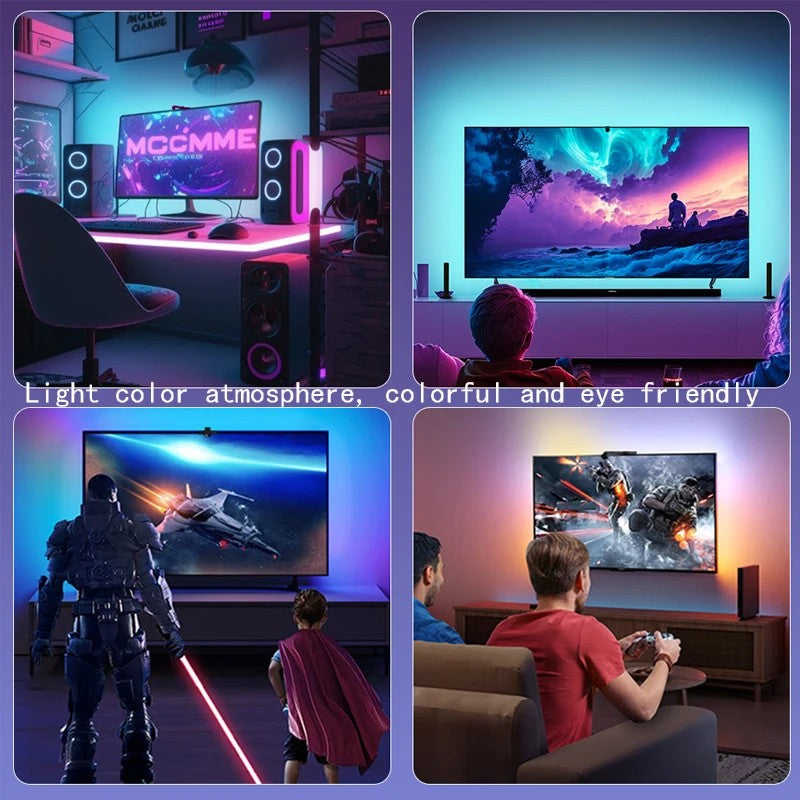LED Strip Lights for TV Backlighting (55–75 Inch) with Color Sync Sensor, Bluetooth APP Control, RGBIC Effects